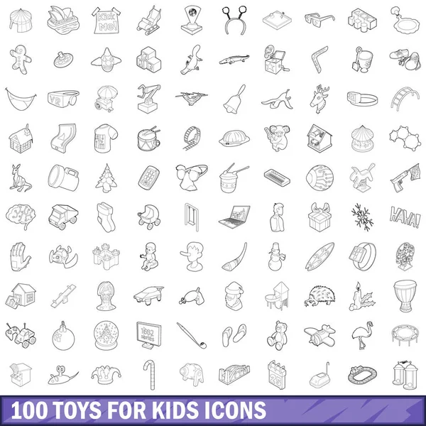 100 spielzeuge für kinder cons set, umriss stil — Stockvektor