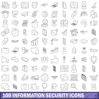 100 bilgi güvenlik Icons set, anahat stili
