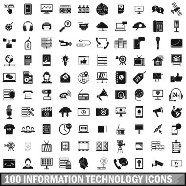 100 bilgi teknolojisi Icons set, basit tarzı