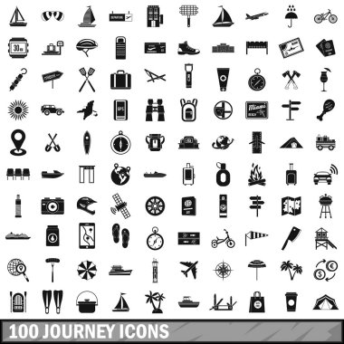 100 yolculuk Icons set, basit tarzı