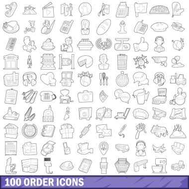 100 sipariş Icons set, anahat stili