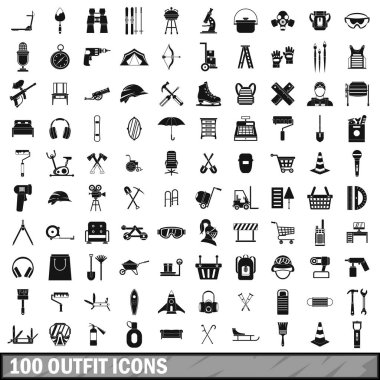 100 kıyafet Icons set, basit tarzı