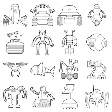 Robot formları Icons set, anahat stili