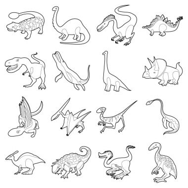 Dinozor türleri Icons set, anahat stili