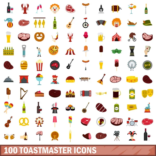 Conjunto de ícones 100 toastmaster, estilo plano — Vetor de Stock
