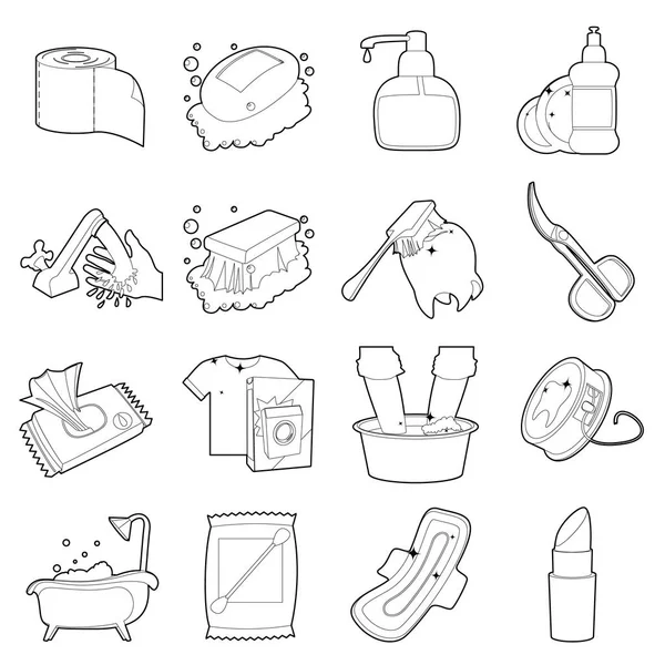 Ensemble d'icônes de nettoyage hygiénique, style contour — Image vectorielle