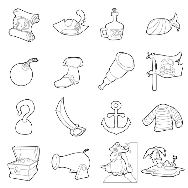 Πειρατής πολιτισμού σύμβολα εικονίδια σύνολο, στυλ διάρθρωσης — Διανυσματικό Αρχείο