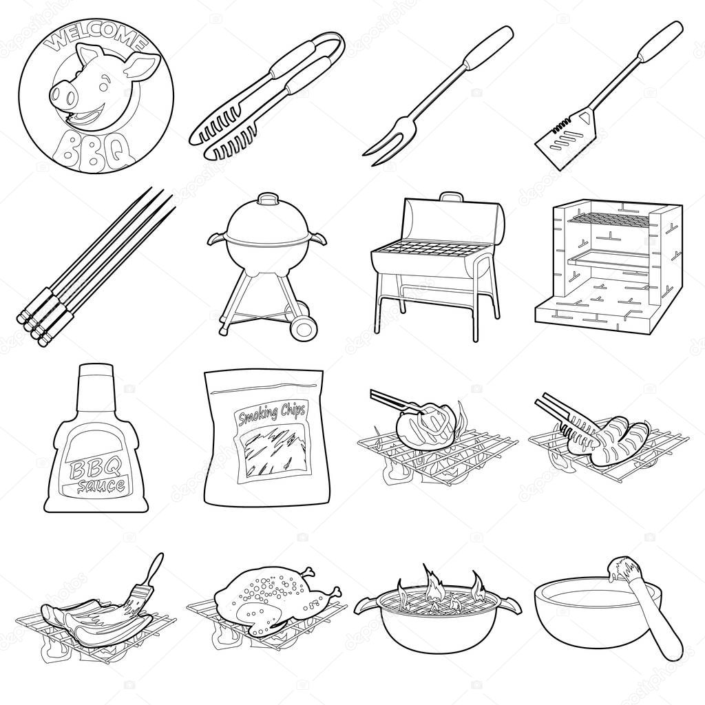 Barbecue tools icons set, outline style