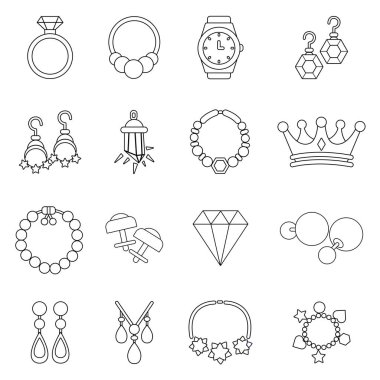 Mücevher dükkanı Icons set, anahat stili
