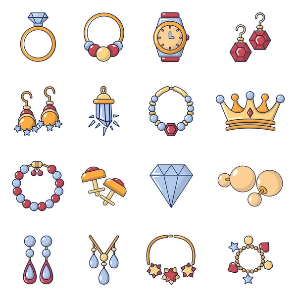 Šperky shop ikony set, kreslený styl — Stockový vektor