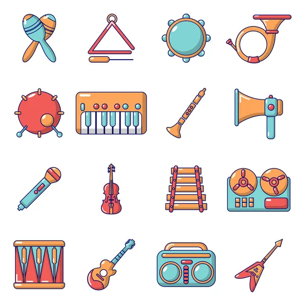 Conjunto de ícones de instrumentos musicais, estilo cartoon — Vetor de Stock