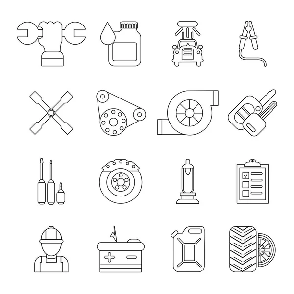 Conjunto de iconos de reparación de automóviles, estilo de esquema — Archivo Imágenes Vectoriales