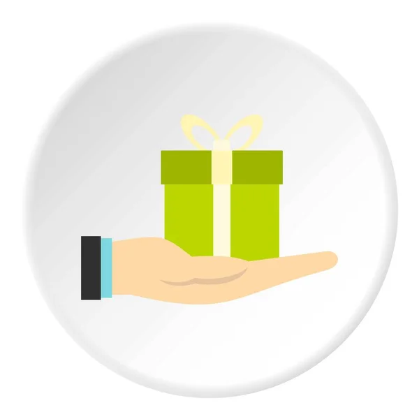 Gift box in hand icon circle — Stock Vector