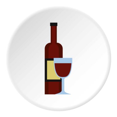 Kadeh kırmızı şarap ve bir şişe simgesini daire