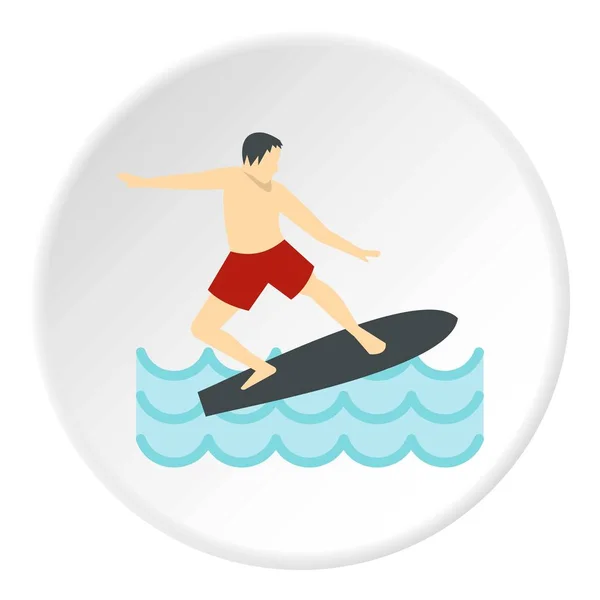 Surfer Mann auf Surfbrett Ikone Kreis — Stockvektor