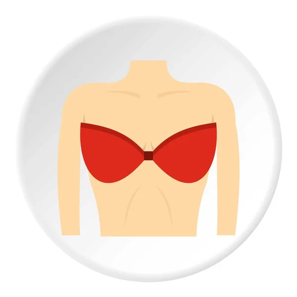 Kobiece piersi w kręgu ikona czerwony biustonosz — Wektor stockowy
