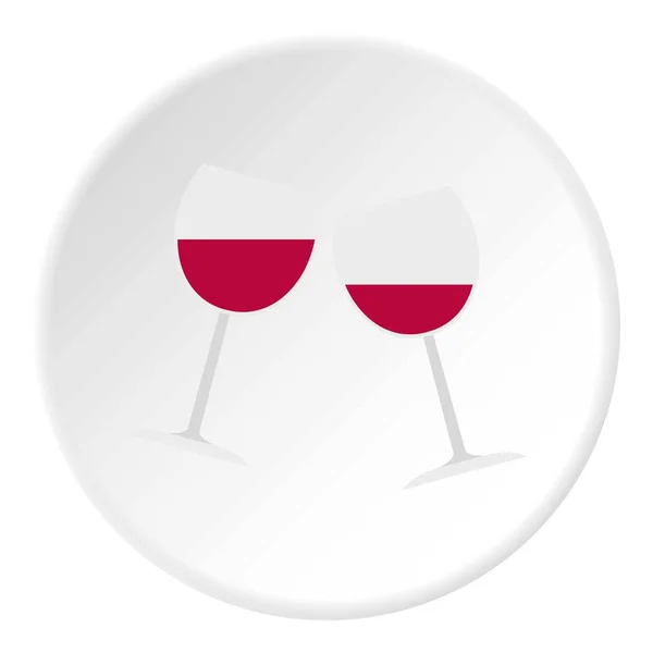 Dos copas de vino tinto icono círculo — Vector de stock