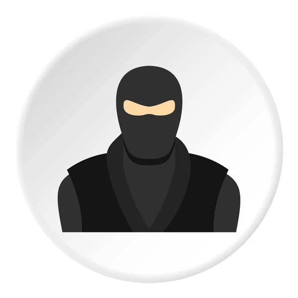 Ninja in zwarte kleding en masker pictogram cirkel — Stockvector