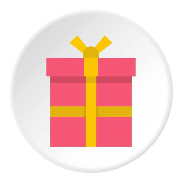 Pink gift box with a yellow ribbon icon circle — Stock Vector