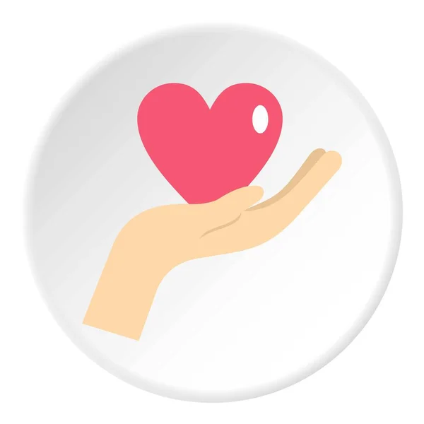 Mão segurando um círculo de ícone de coração rosa — Vetor de Stock