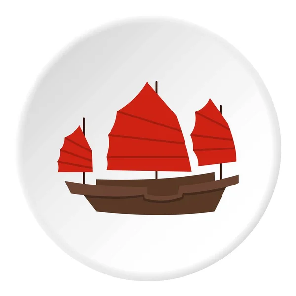 Żagle chiński łodzi z czerwoną ikonę koło — Wektor stockowy