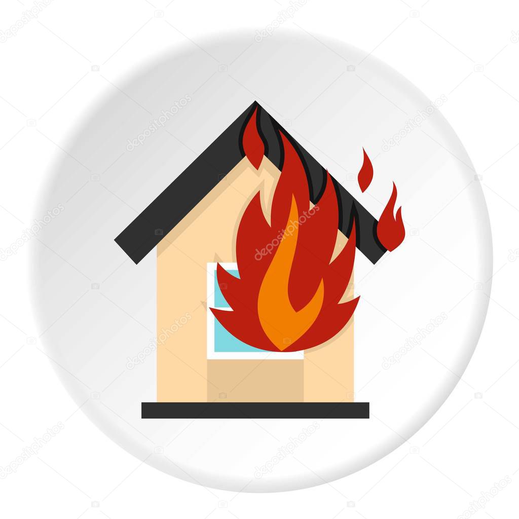 Flames from house window icon circle
