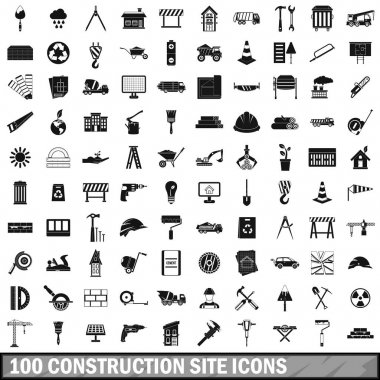 100 inşaat site Icons set, basit tarzı