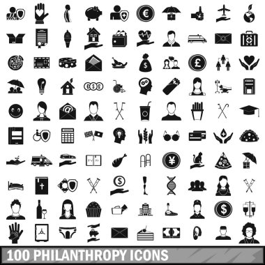 100 hayırseverlik Icons set, basit tarzı