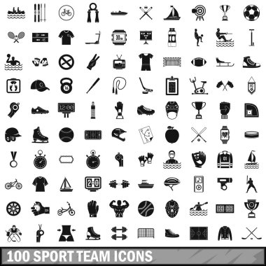 100 spor takım Icons set, basit tarzı