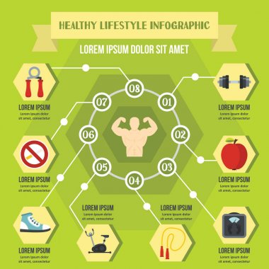 Sağlıklı yaşam Infographic kavramı, düz stil