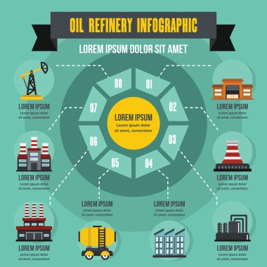 Petrol rafinerisi Infographic kavramı, düz stil