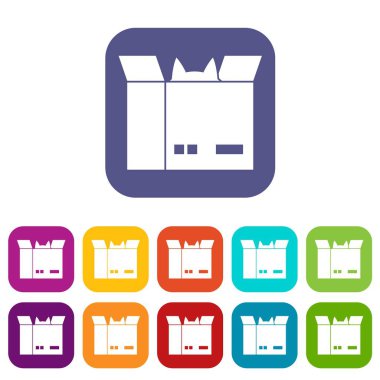 Kedi düz ayarlamak bir karton kutu Icons