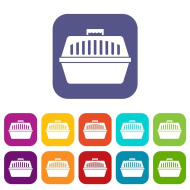 Evde beslenen hayvan tașıma çantası simgeleri düz ayarlamak