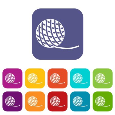 İplik top oyuncak kedi simgeler için düz ayarla