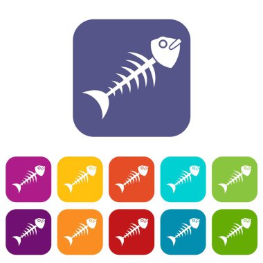 Balık düz ayarlamak simgeleri kemik