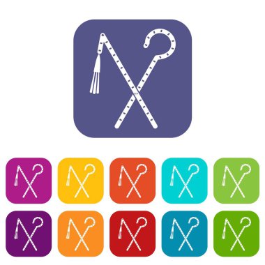 Çubuk ve kırbaç Firavun simgelerin düz ayarla