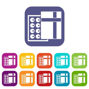 Düz set simgeleri çikolata ile kutu