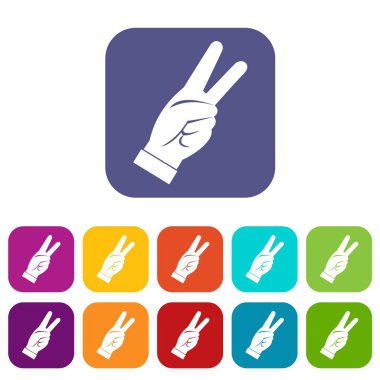 Zafer işareti simgeleri düz ayarlamak gösterilen el