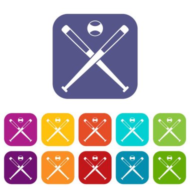 Beyzbol sopaları ve topu simgeler düz ayarlamak geçti