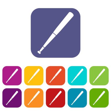 Düz siyah beyzbol sopası Icons set