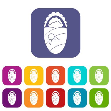 Yeni doğan bebek battaniye simgeleri sarılı düz ayarla