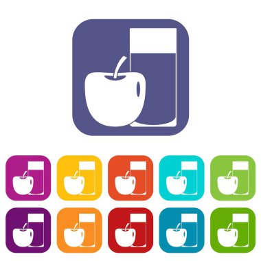 Cam içki ve elma simgeler düz ayarla