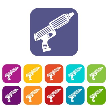 Plastik silah oyuncak simgeleri düz ayarlamak