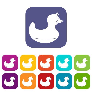 Düz siyah ördek oyuncak Icons set