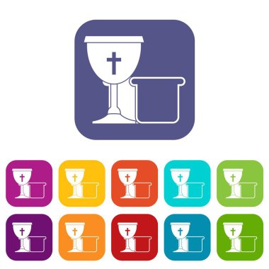 Kase ve ekmek simgeleri düz ayarlamak