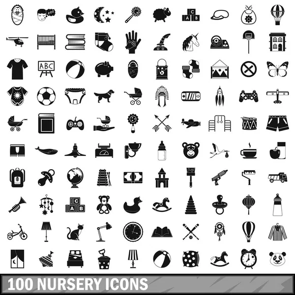 100 nursery icons set, simple style — Stock Vector