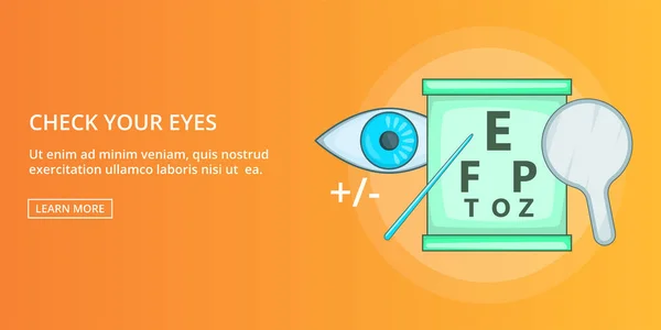 Verifique seus olhos bandeira horizontal, estilo dos desenhos animados — Vetor de Stock