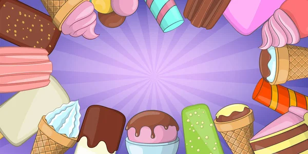 Ice cream banner horizontal, cartoon style — Stock Vector