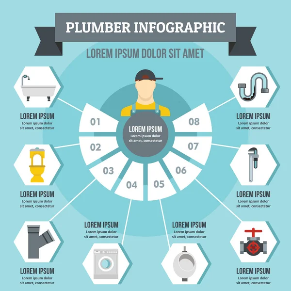 Concepto infográfico de fontanero, estilo plano — Archivo Imágenes Vectoriales