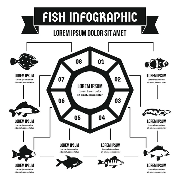 Concepto infográfico de peces, estilo simple — Vector de stock